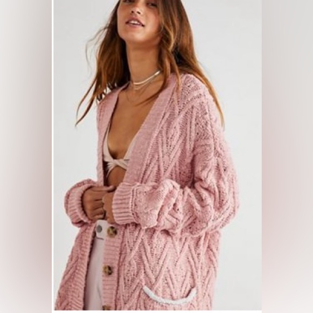 UNWORN Free People Dusty Rose Cable Knit Cardigan